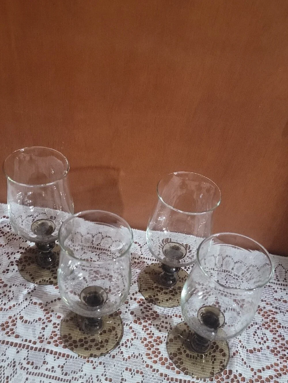 Vintage Libbey Tulip Smoke Amber Stemmed Goblets - Set of 4